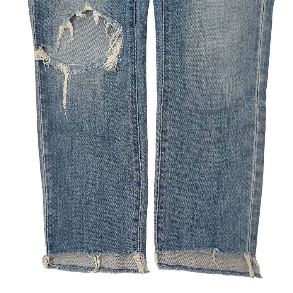 Madewell The High-Rise Slim Boyjean Womens 24 Blue Distressed Premium Denim